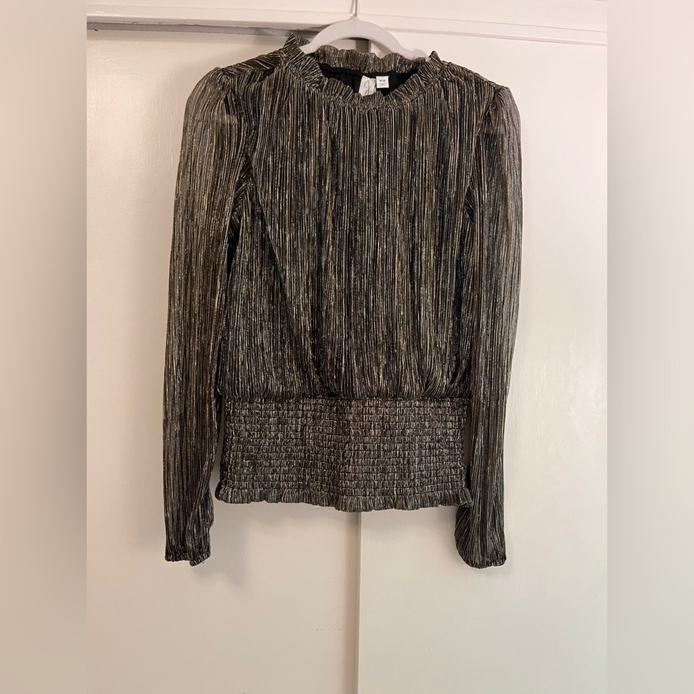 Joie Mock Neck Puff Long Sleeve Pullover in Gold Metallic, Size Medium